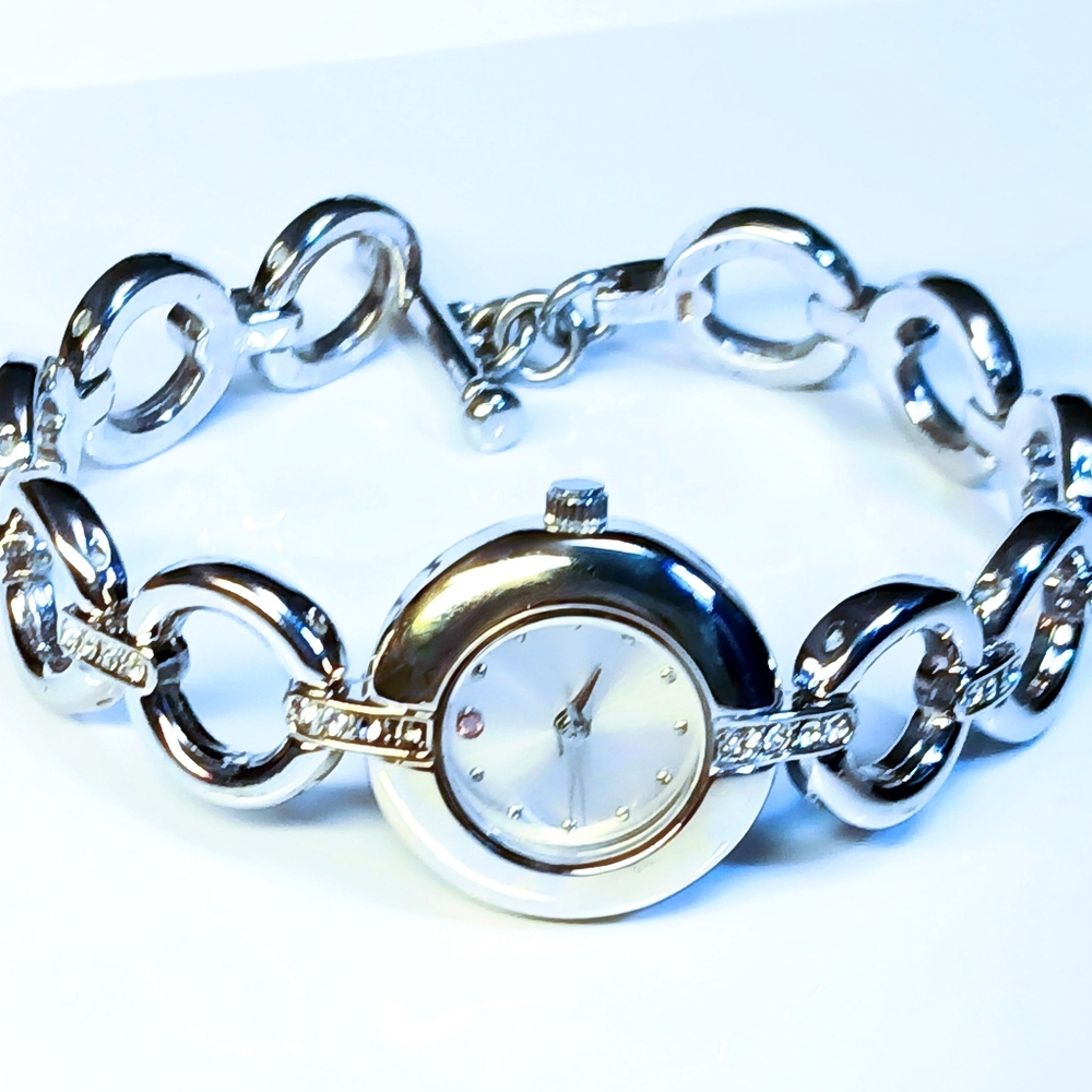 Solid Stainless Steel  Women's Bracelet Watch With Crystal Accents 6.75"